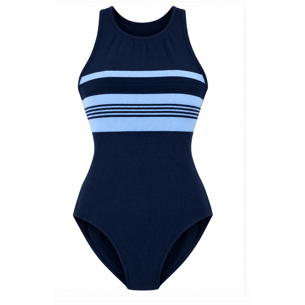 Jantzen TrimSwim One Piece Swimsuit Womens 10 Blue Tummy Control Striped